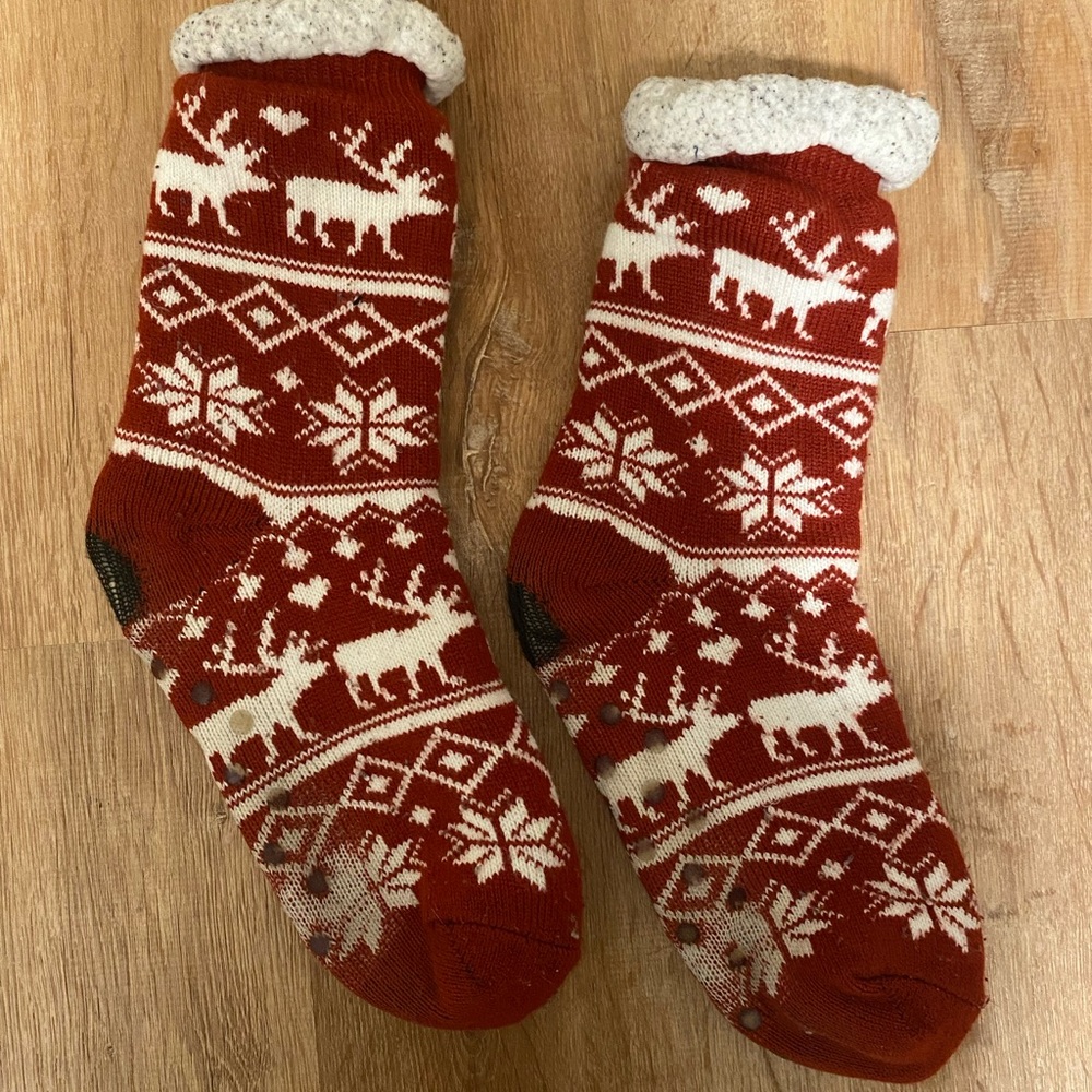 Hobby Lobby Red and White Reindeer Socks